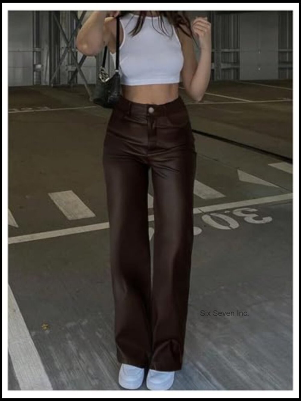 PU High Waist Wide Leg Pants Y2K Concert Trousers - Picture 4 of 7